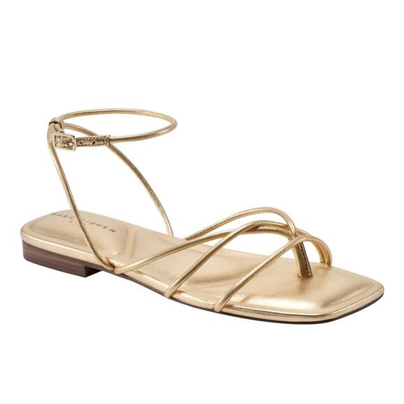 Marc Fisher Mayte Strappy Flat Sandal in Gold Leather V-Mayte NEW US 6.5 M - Picture 1 of 6